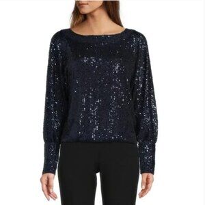 Trina Turk Sprite Dolman Sequin Top - Navy Blue - L